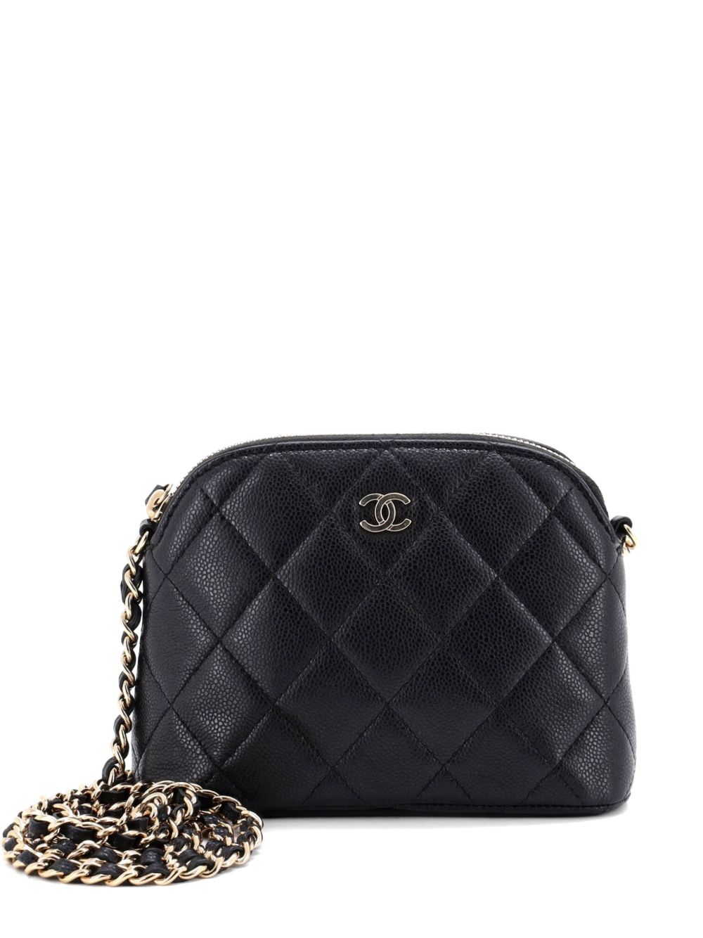 CC Dome Zip Clutch with Chain Quilted Caviar Mini crossbody bag