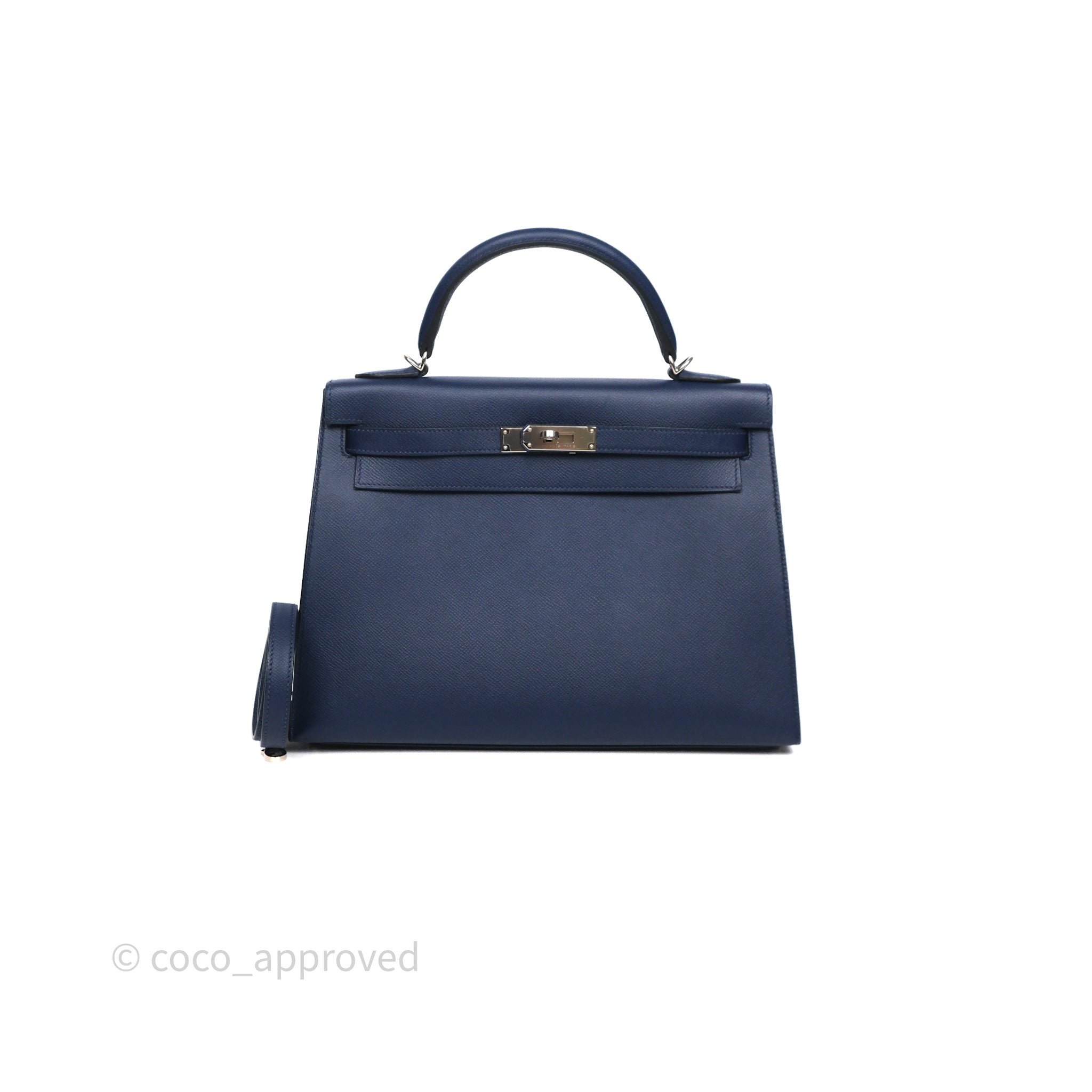 Hermes Kelly 32 Bleu Saphir 73 Epsom Palladium Hardware