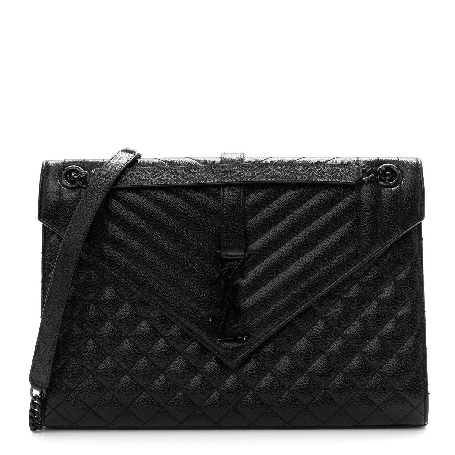 Saint Laurent Grain De Poudre Textured Mixed Matelasse Large Triquilt Monogram Monochrome Satchel Black