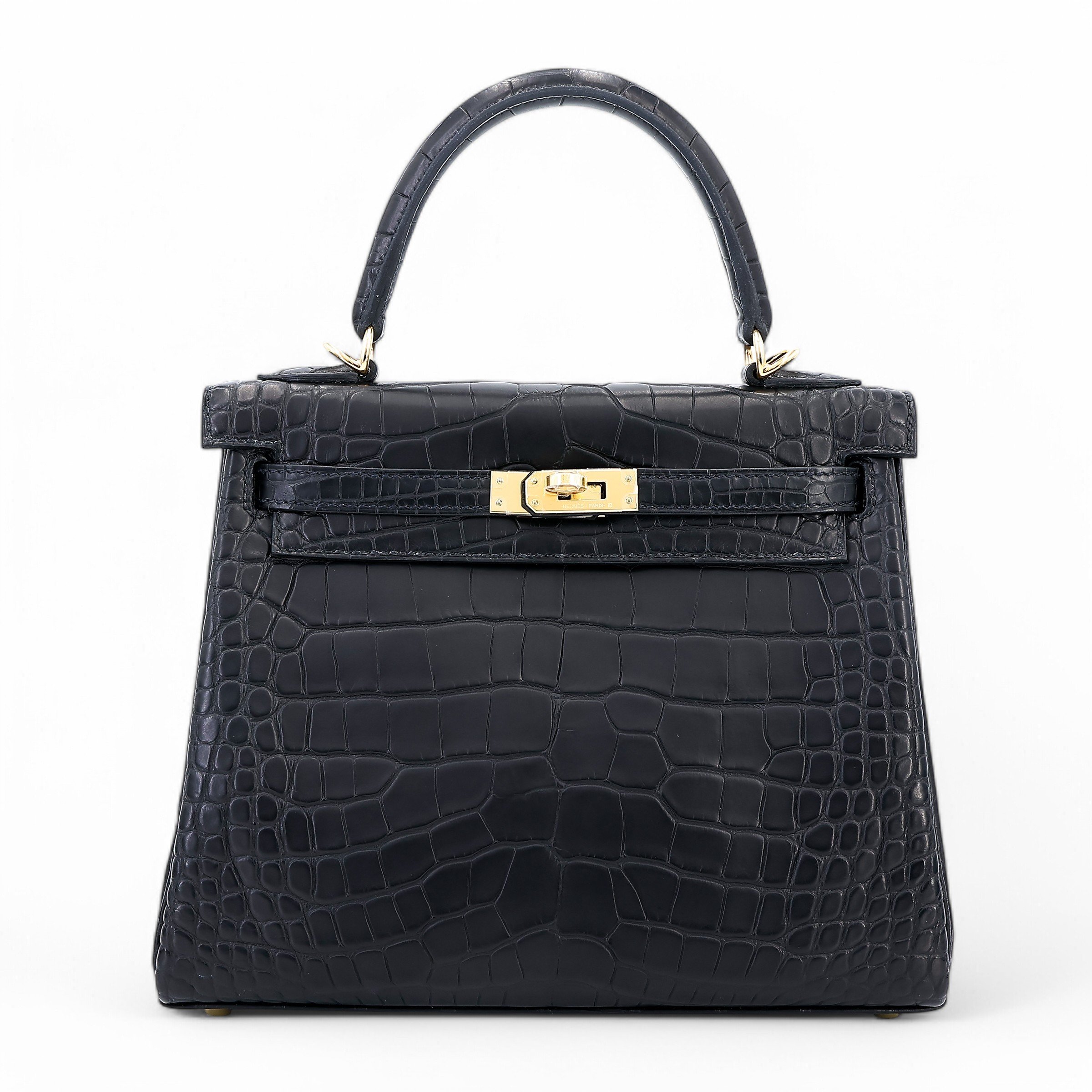 Unused ( Rank NS ) HERMÈS Kelly 25 Black (89) Matte Alligator Gold hardware Y (2020)