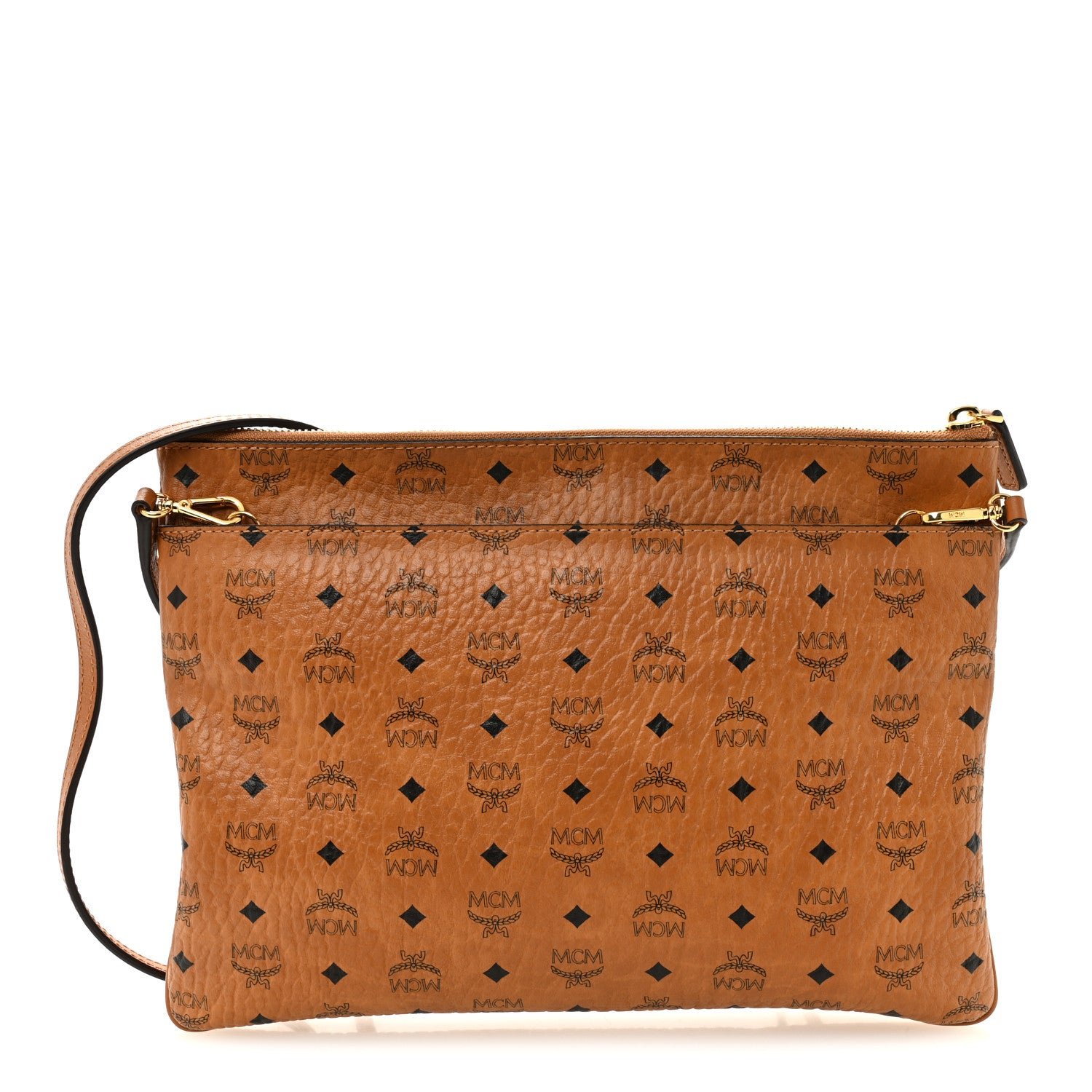 MCM Visetos Medium Crossbody Pouch Cognac