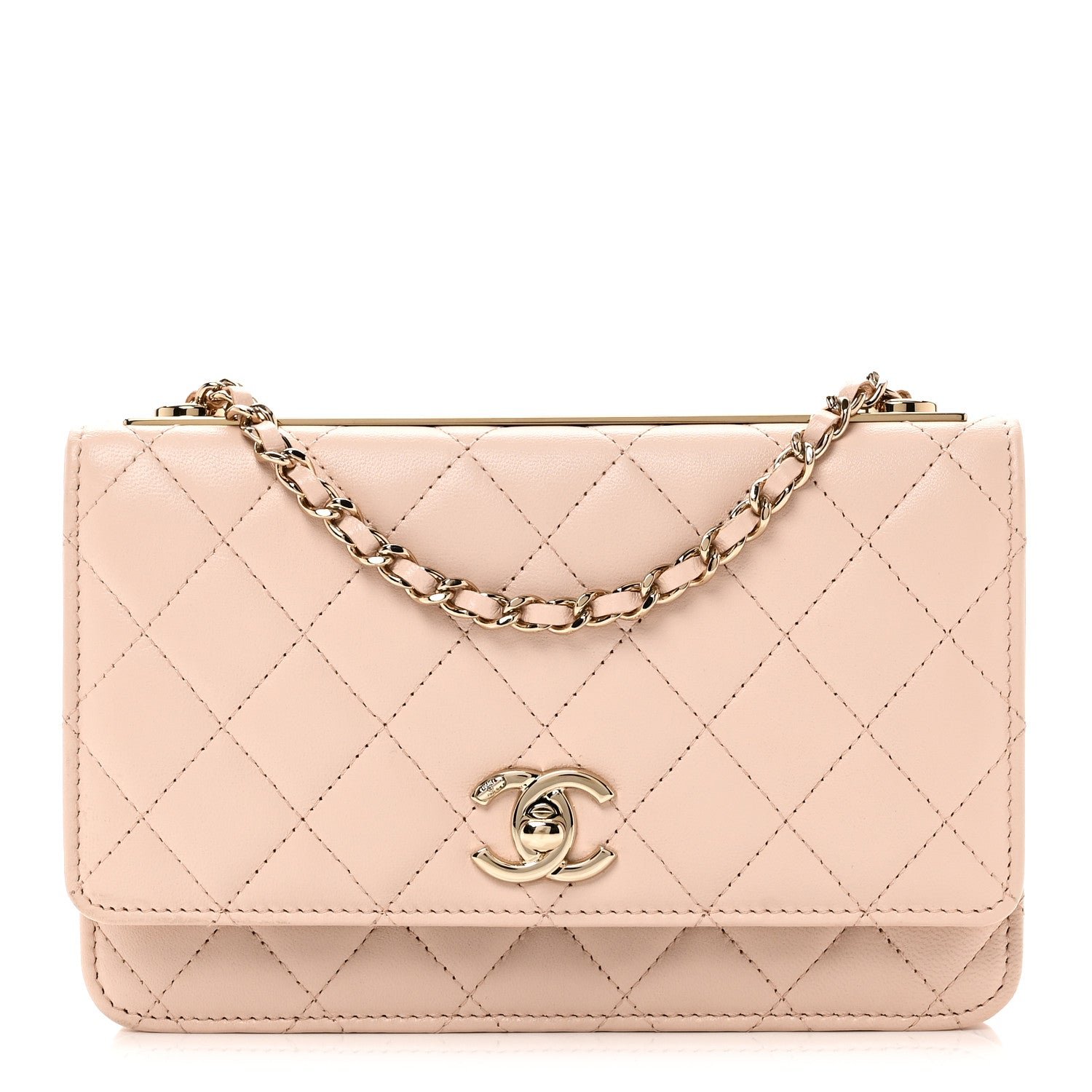 Chanel Lambskin Quilted Trendy CC Wallet On Chain WOC Light Beige