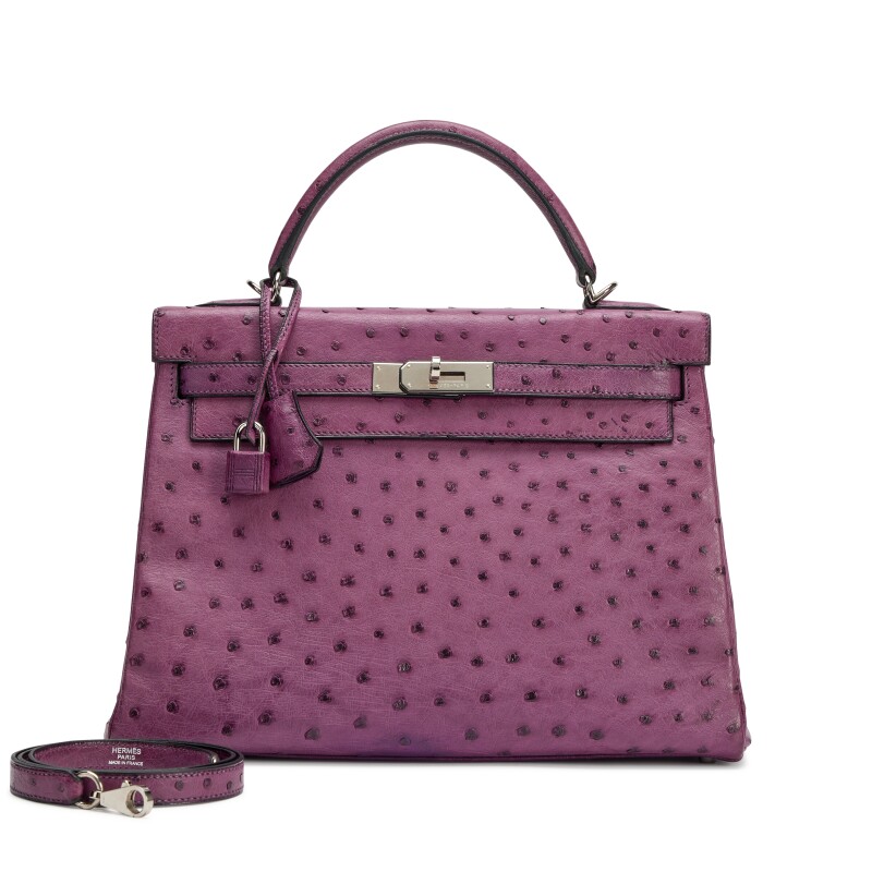 Hermes Violet Ostrich Retourne Kelly 32 Palladium Hardware, 2007