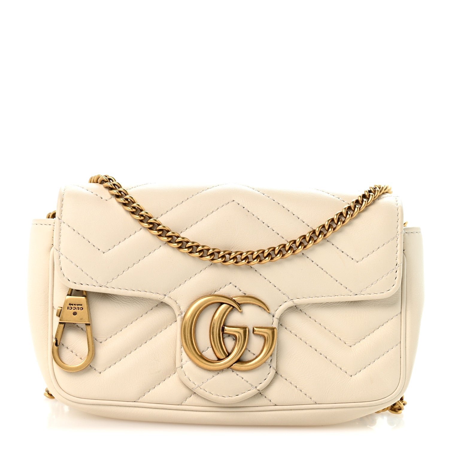 Gucci Calfskin Matelasse Super Mini GG Marmont Shoulder Bag White