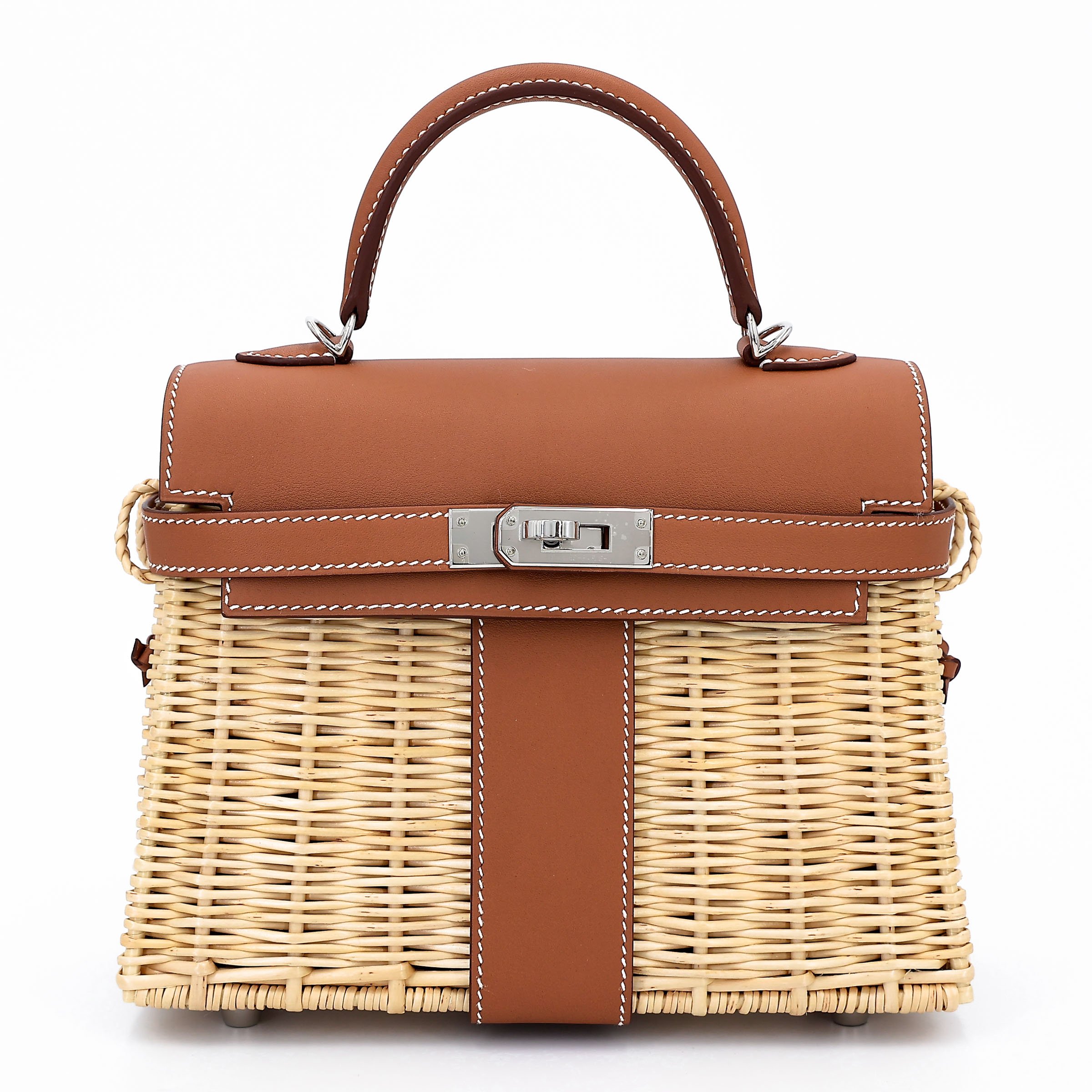 Hermes Unused ( Rank NS ) HERMÈS Limited Edition Kelly Picnic Mini Gold (37) Swift Osier Wicker Palladium hardware Z (2021)