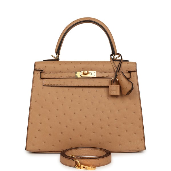 Hermes Kelly Sellier 25 Chai Ostrich Gold Hardware