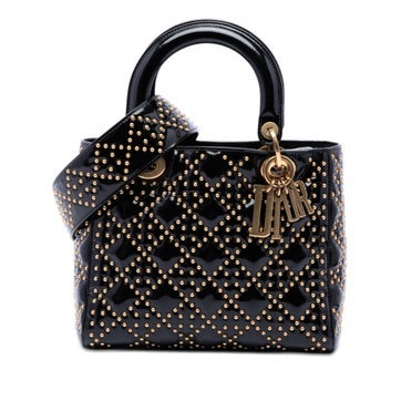 Patent Leather Medium Cannage Studded Supple Lady Dior