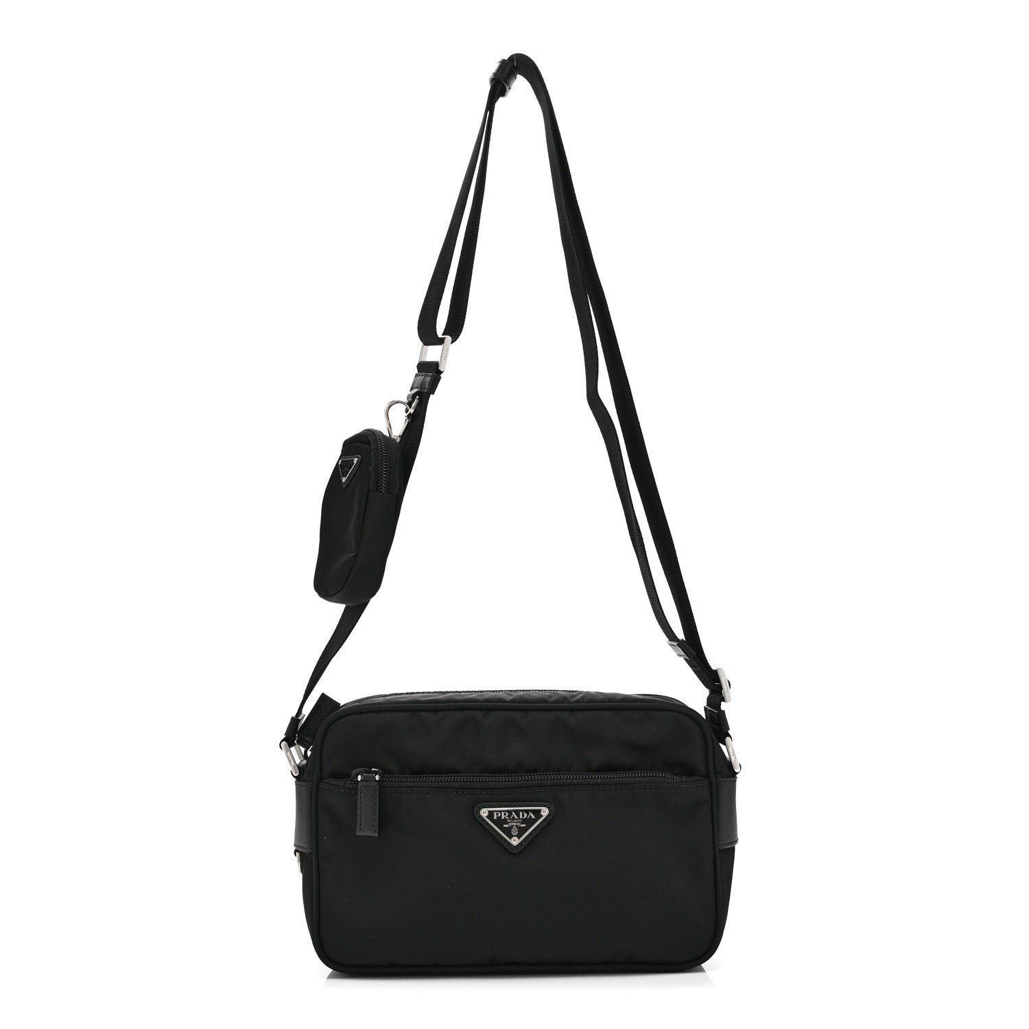 Prada Re-Nylon Vela Saffiano Pocket Double Zip Shoulder Bag Black