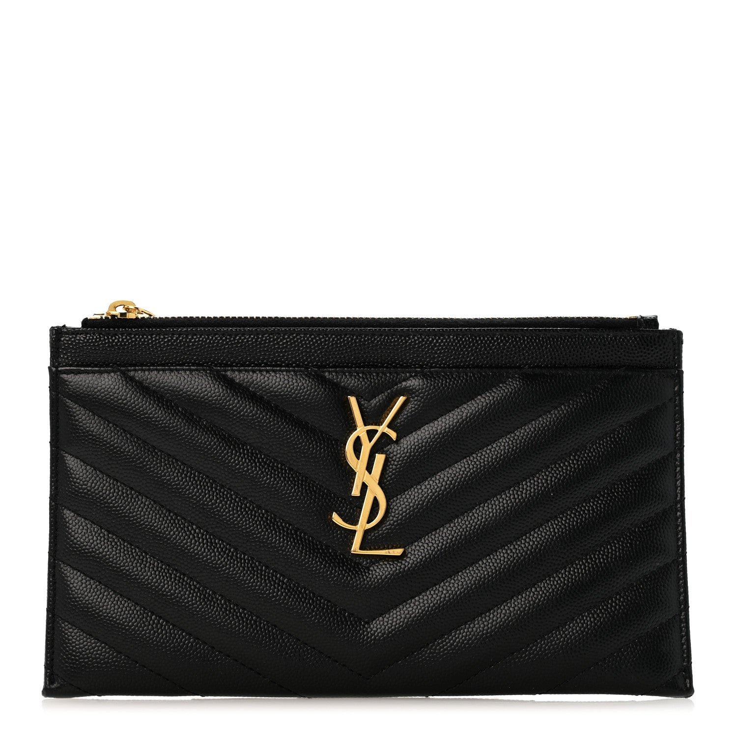 Saint Laurent Grain De Poudre Chevron Monogram Bill Pouch Black Black
