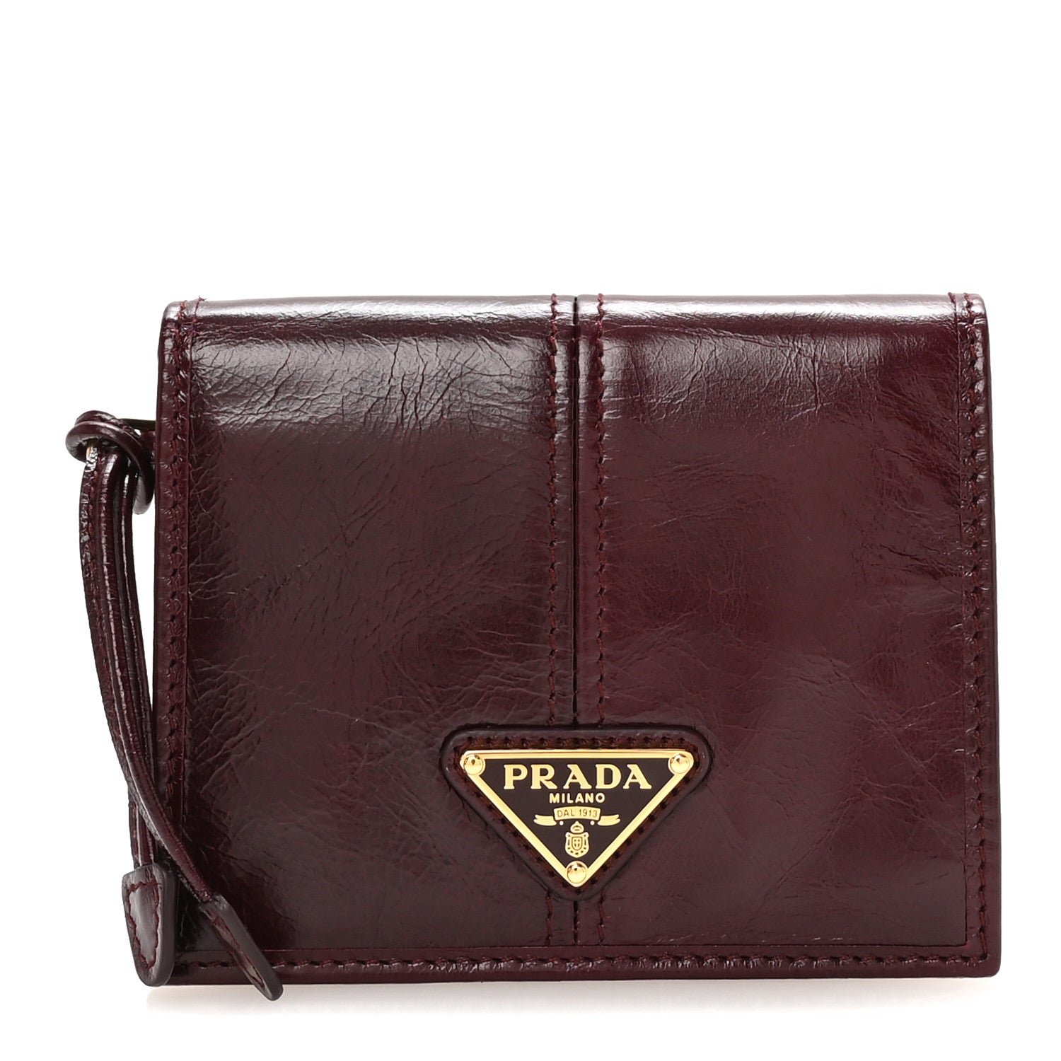 Prada Prada Soft Lux Triangle Bi-Fold Wallet Bordeaux