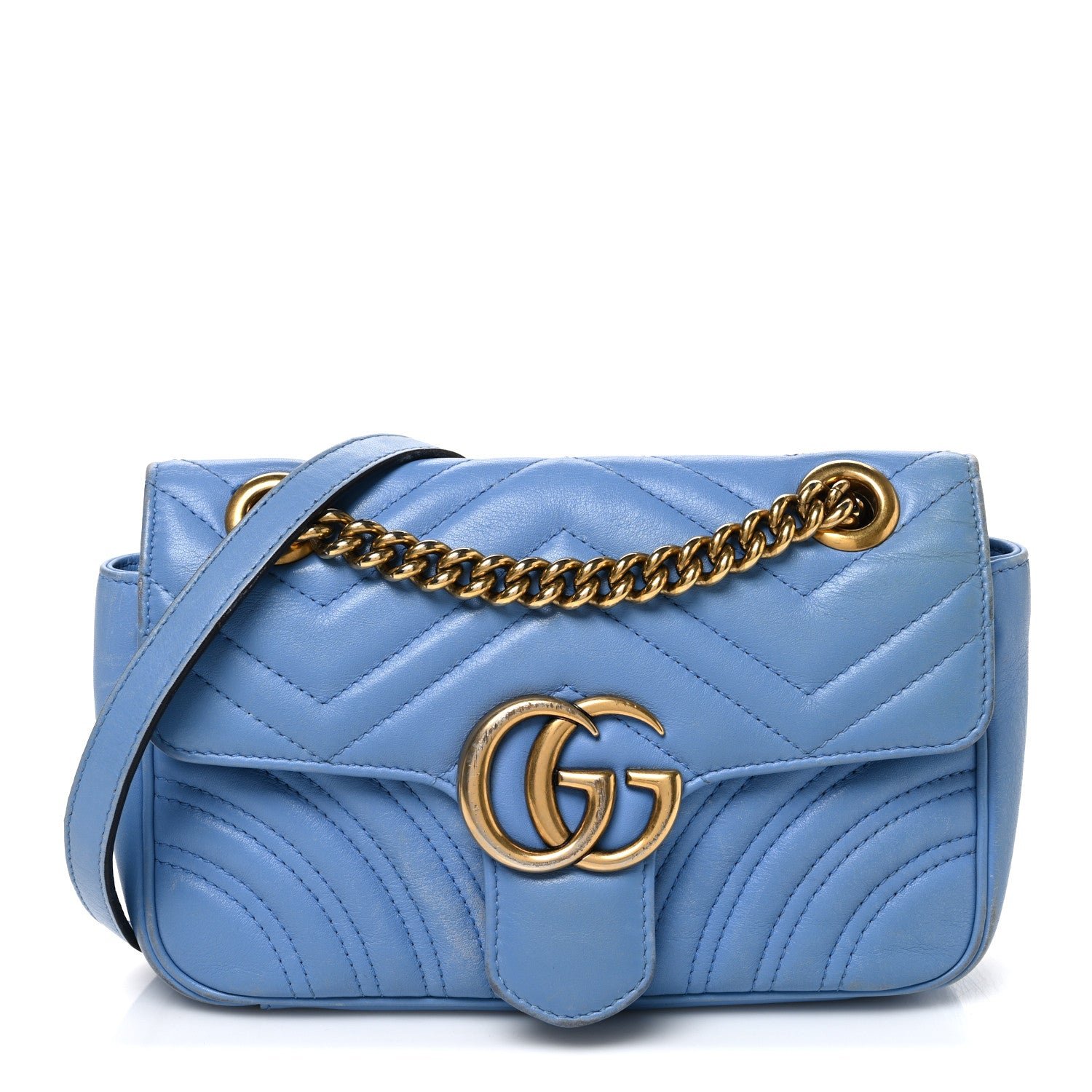 Gucci Calfskin Matelasse Mini GG Marmont Shoulder Bag Clear Sky Blue
