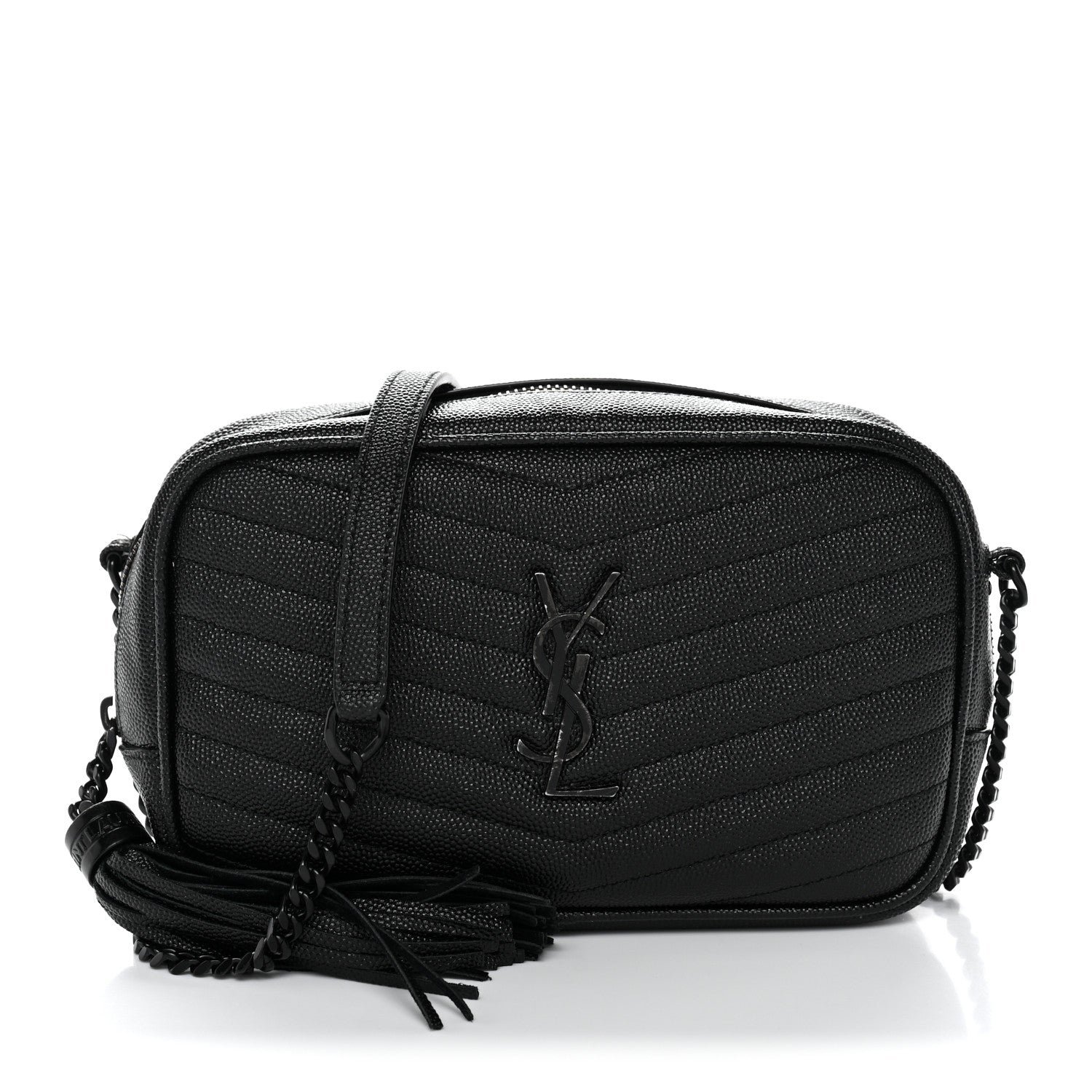 Saint Laurent Grain De Poudre Matelasse Monochrome Monogram Mini Lou Camera Bag Black