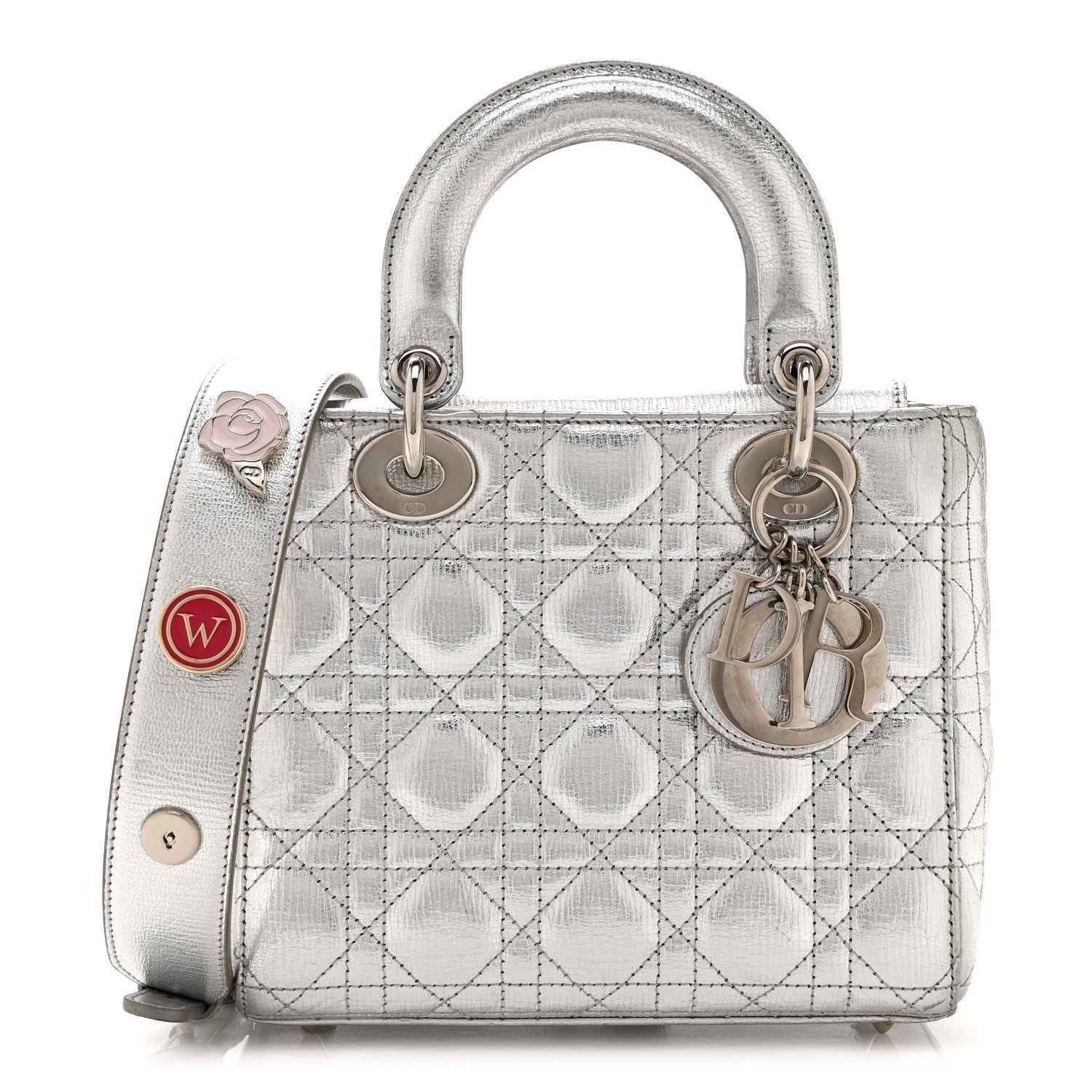 Dior Christian Dior Metallic Grained Calfskin Cannage Small Lucky Badges My Lady Dior Silver