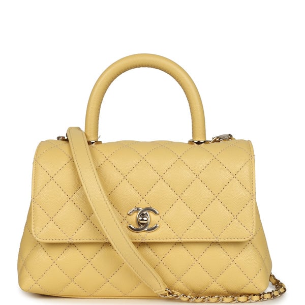 Chanel Mini Coco Top Handle Flap Bag Yellow Shiny Caviar Light Gold Hardware