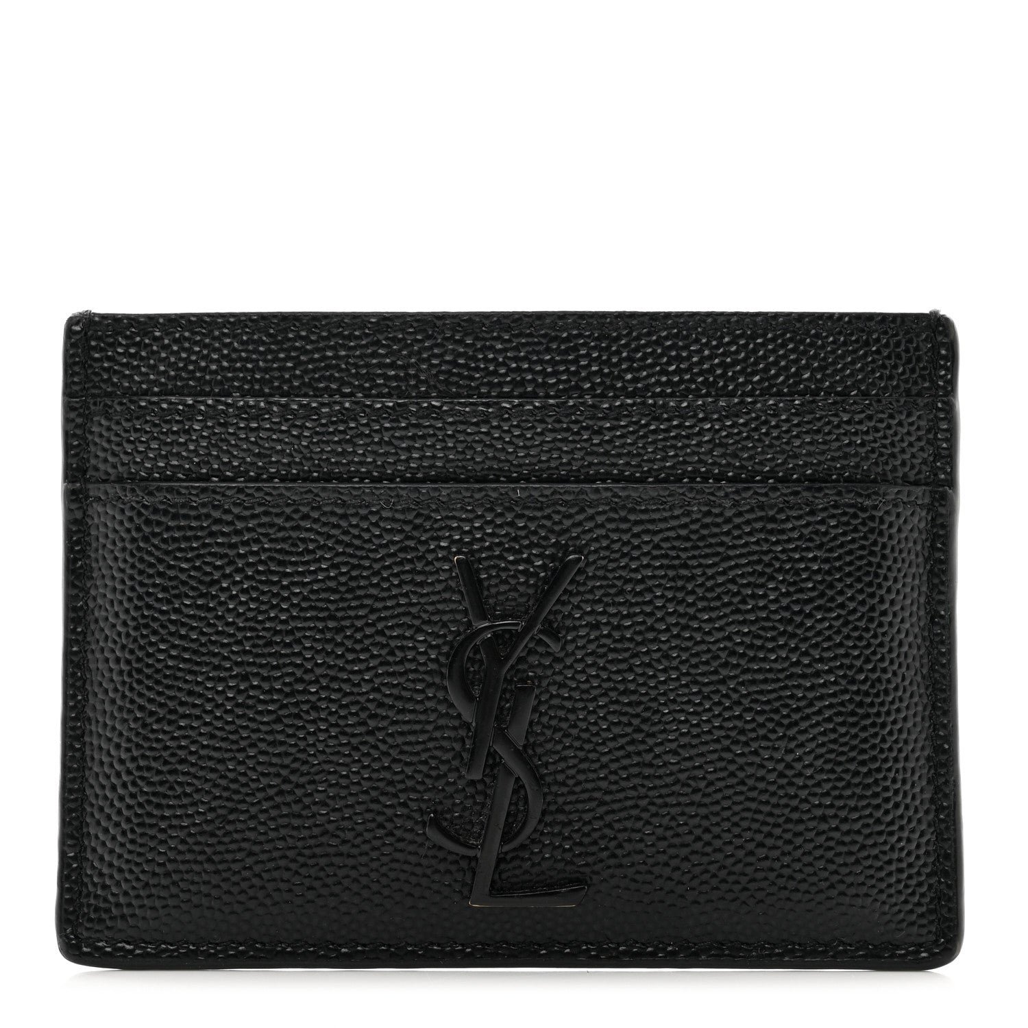 Saint Laurent Grain De Poudre Monogram Credit Card Case Black