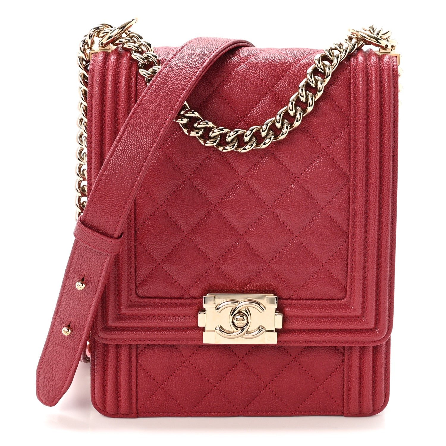 Chanel Caviar Quilted North South Boy Flap Red