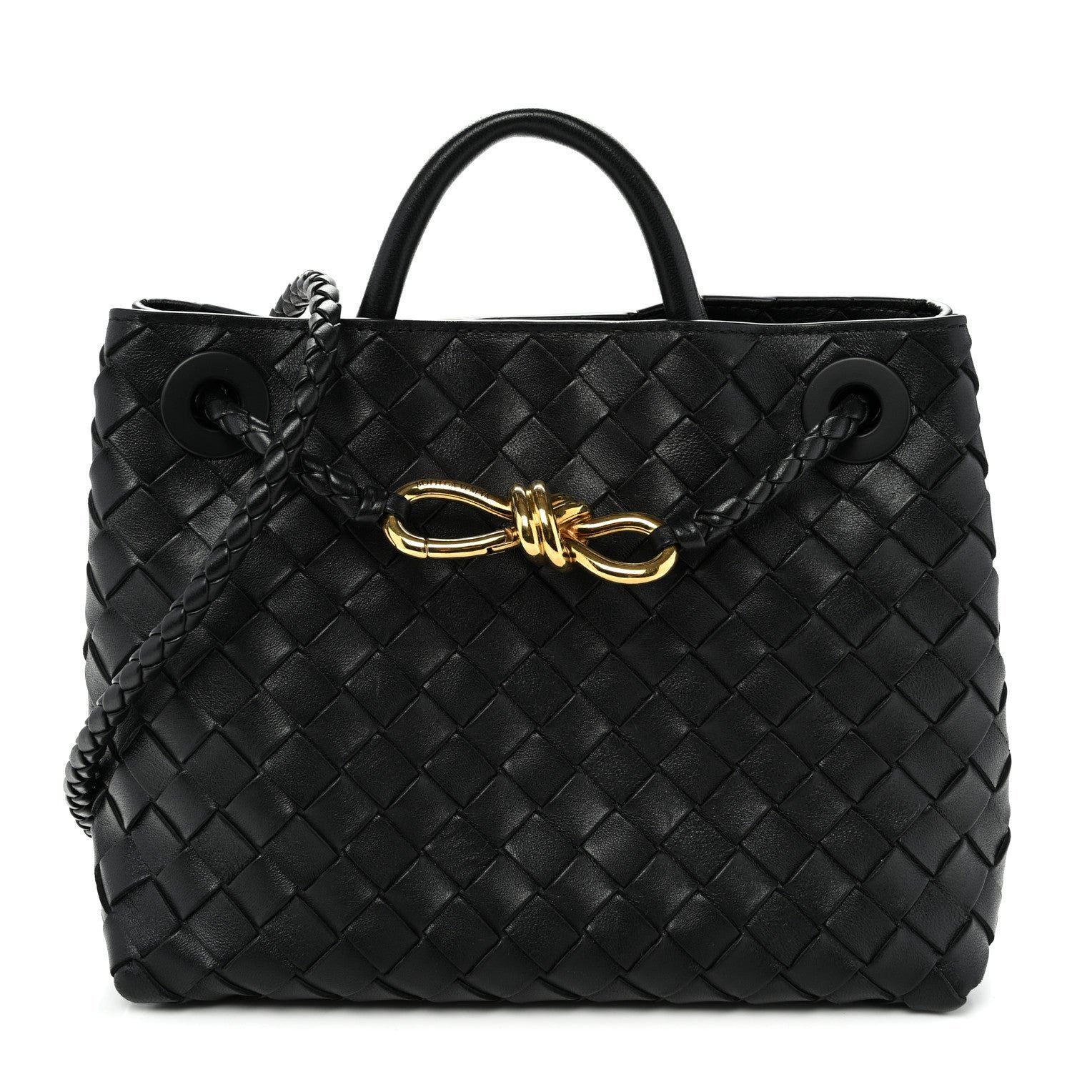 Bottega Veneta Nappa Intrecciato Small Andiamo Shoulder Bag Black