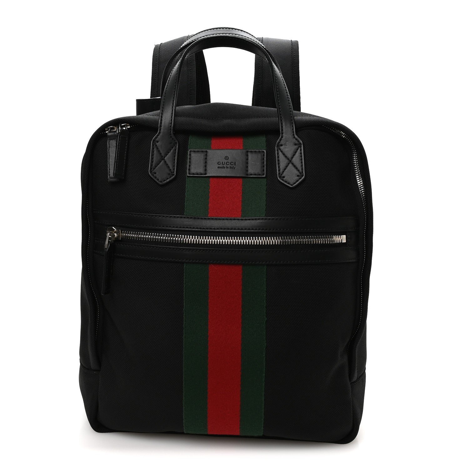 Gucci Techno Canvas Appia Calfskin Web Tote Backpack Black