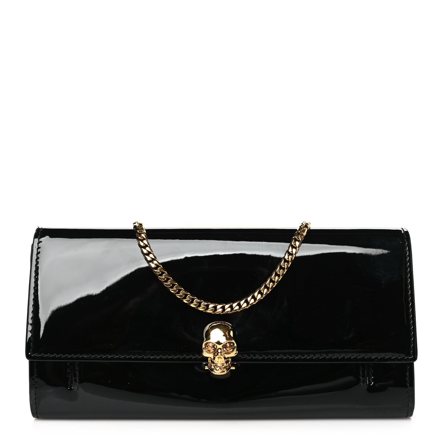 Alexander McQueen Patent Skull Wallet on Chain Black