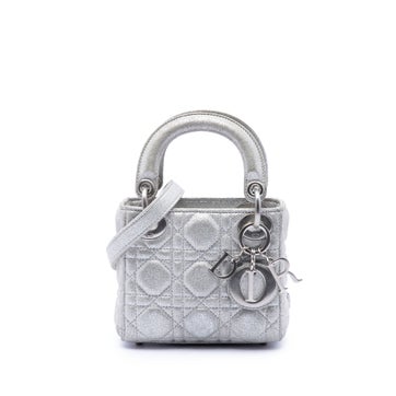 Micro Metallic Calfskin Cannage Lady Dior