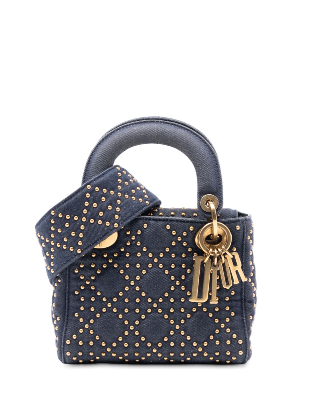 2017 Mini Denim Cannage Studded Supple Lady Dior satchel