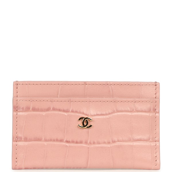 Chanel CC Card Holder Wallet Pink Croc Embossed Calfskin Gold Hardware