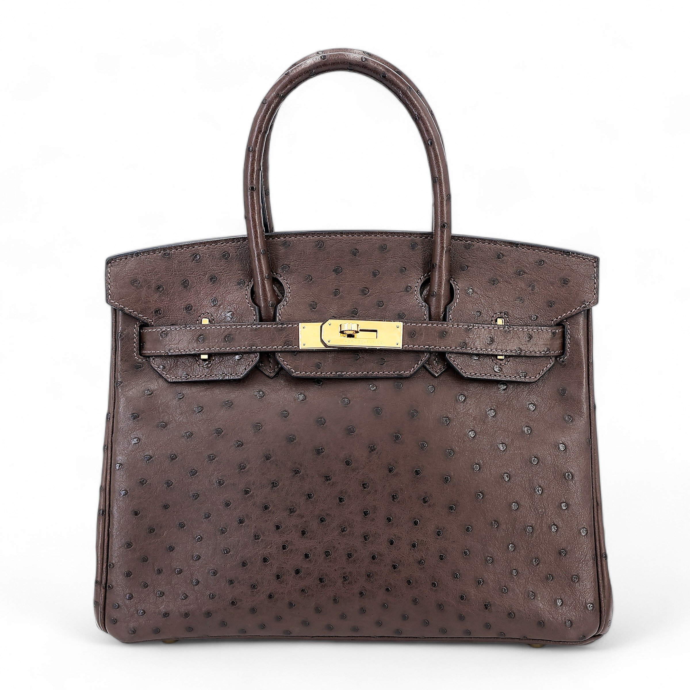 Hermes Very Good ( Rank A) HERMÈS Birkin 30 Marron Fonce (45) Ostrich Gold hardware Square O (2011)