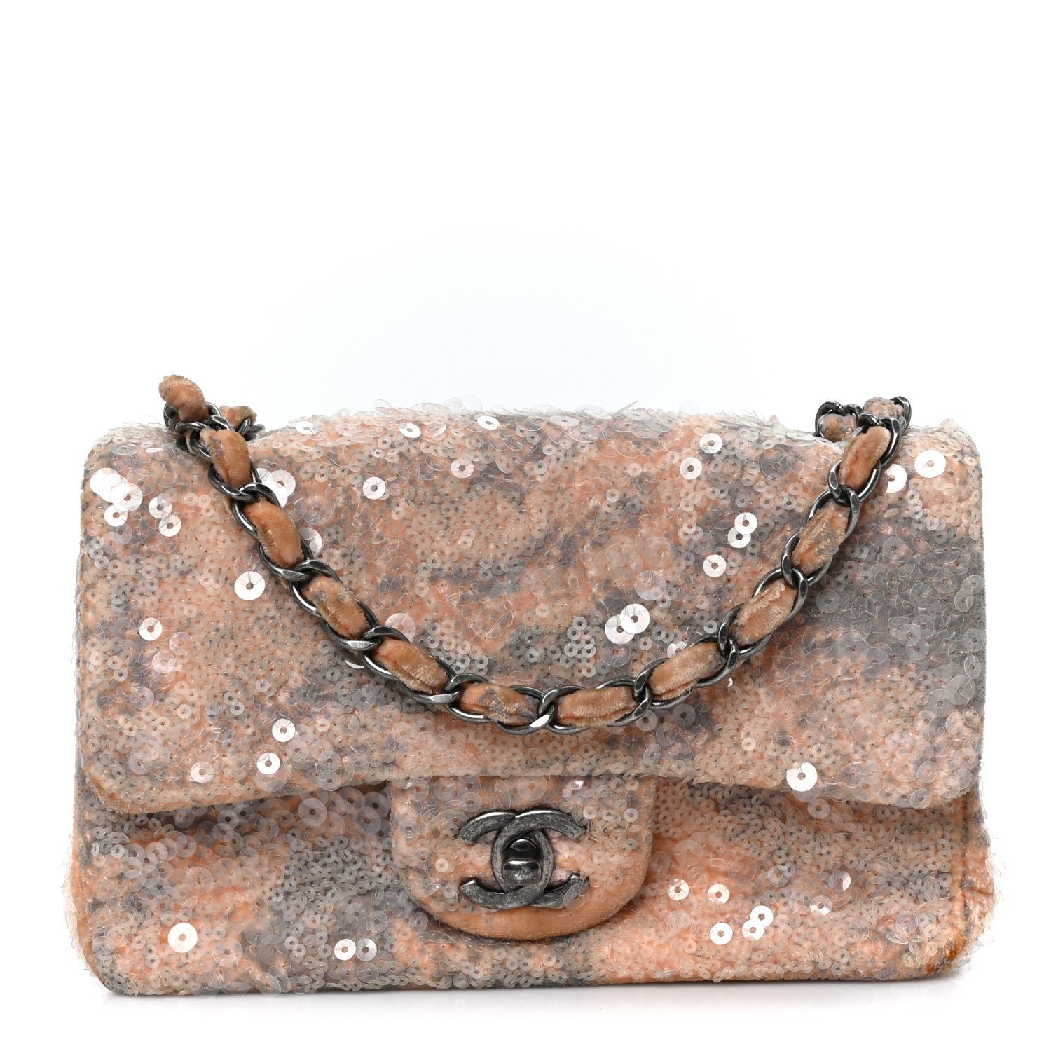 Chanel Sequin Mini Flap Light Orange Grey
