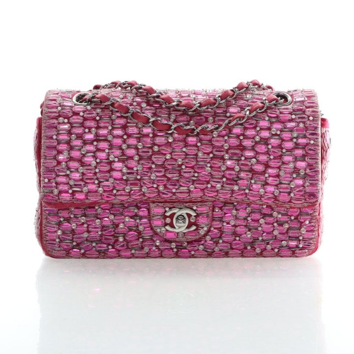 Chanel Medium Satin Pearl Beaded Classic Double Flap Bag
