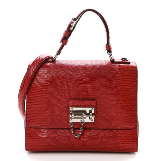 Dolce & Gabbana Lizard Calfskin Embossed Medium Monica Top Handle Bag Rosso Scuro