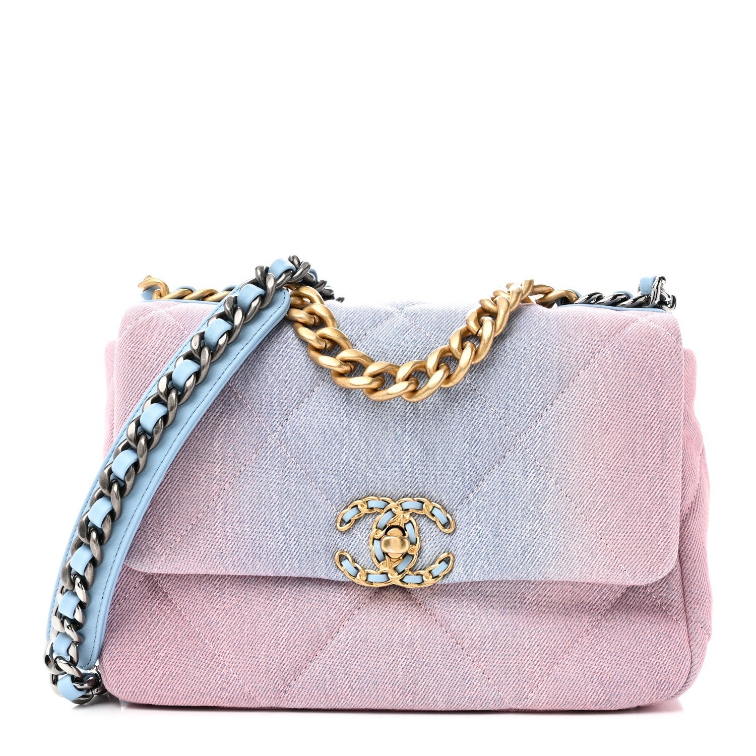 Chanel Denim Quilted Medium Chanel 19 Flap Blue Pink