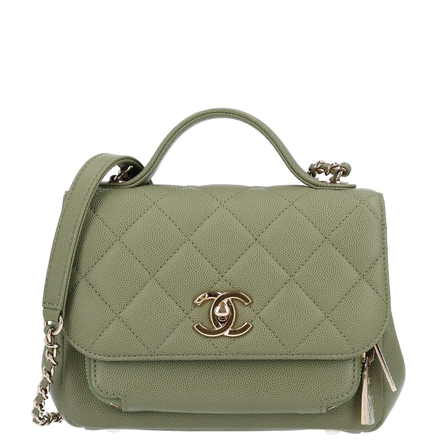 Caviar Quilted Small Business Affinity Flap Green