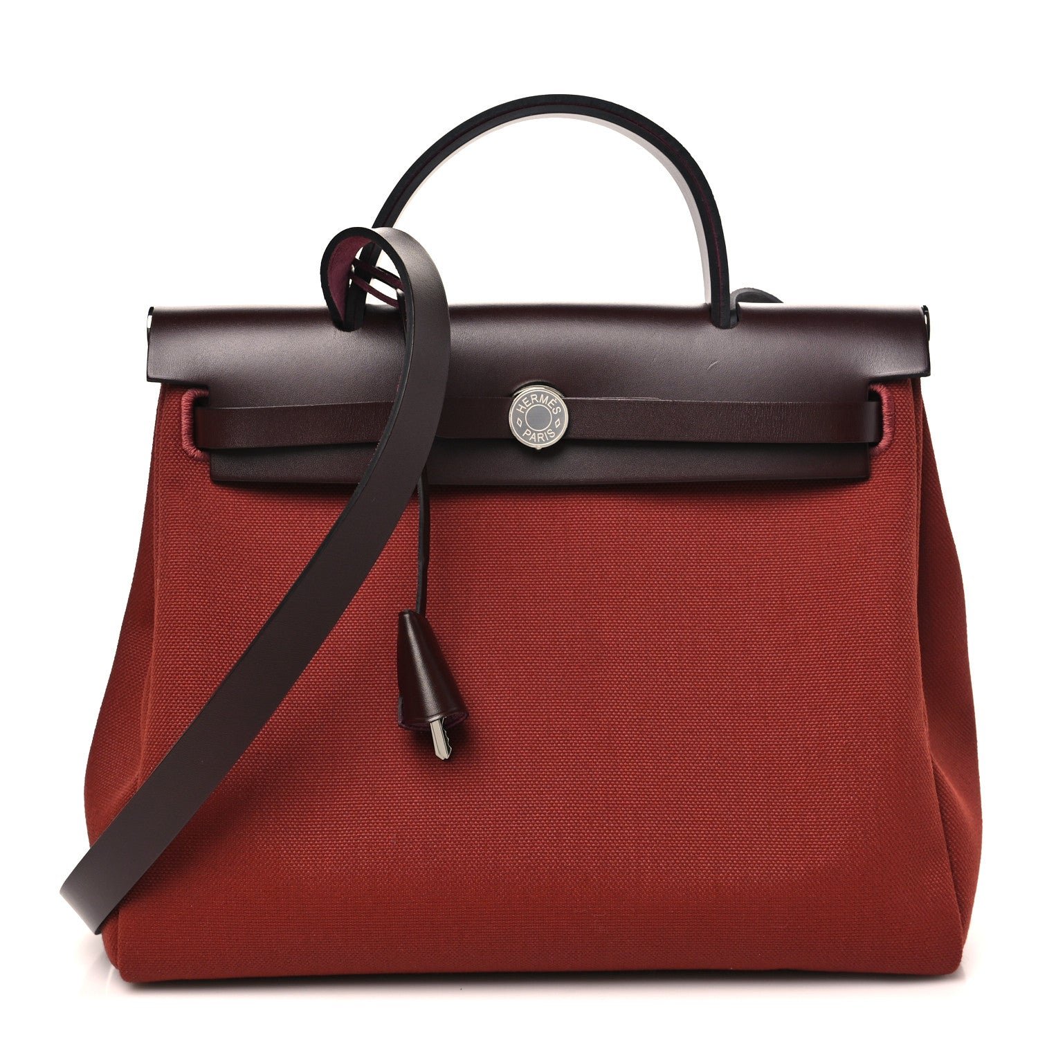 Hermes Military Toile Vache Hunter Herbag Zip Retourne 31 PM Rouge H Ebene