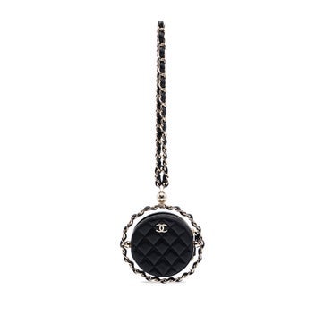 Lambskin CC Quilted Lambskin Round Chain Around Clutch With Chain