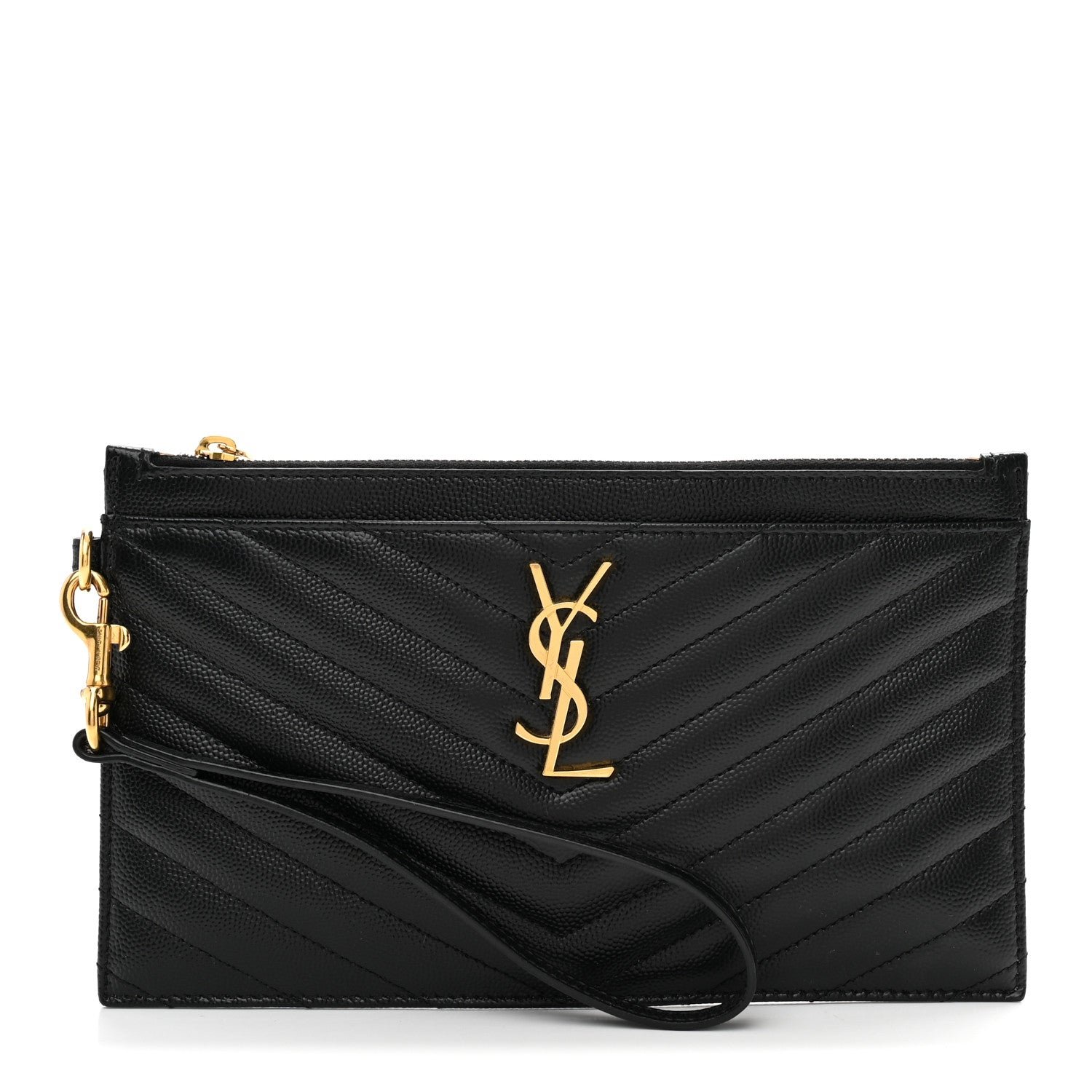 Saint Laurent Grain De Poudre Chevron Monogram Large Bill Pouch Black