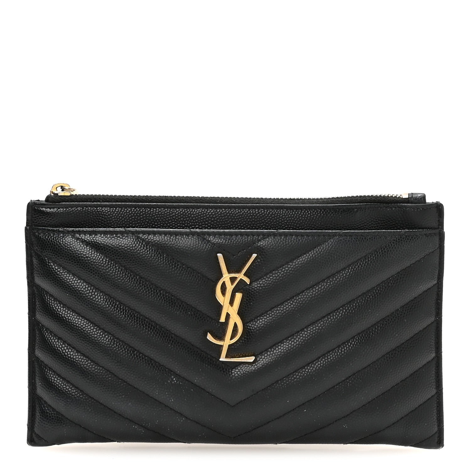 Saint Laurent Grain De Poudre Chevron Monogram Bill Pouch Black