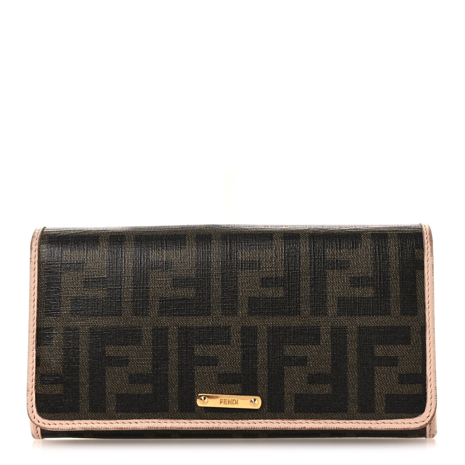 Fendi Zucca Spalmati Vitello Elite Continental Wallet Rose Plaster
