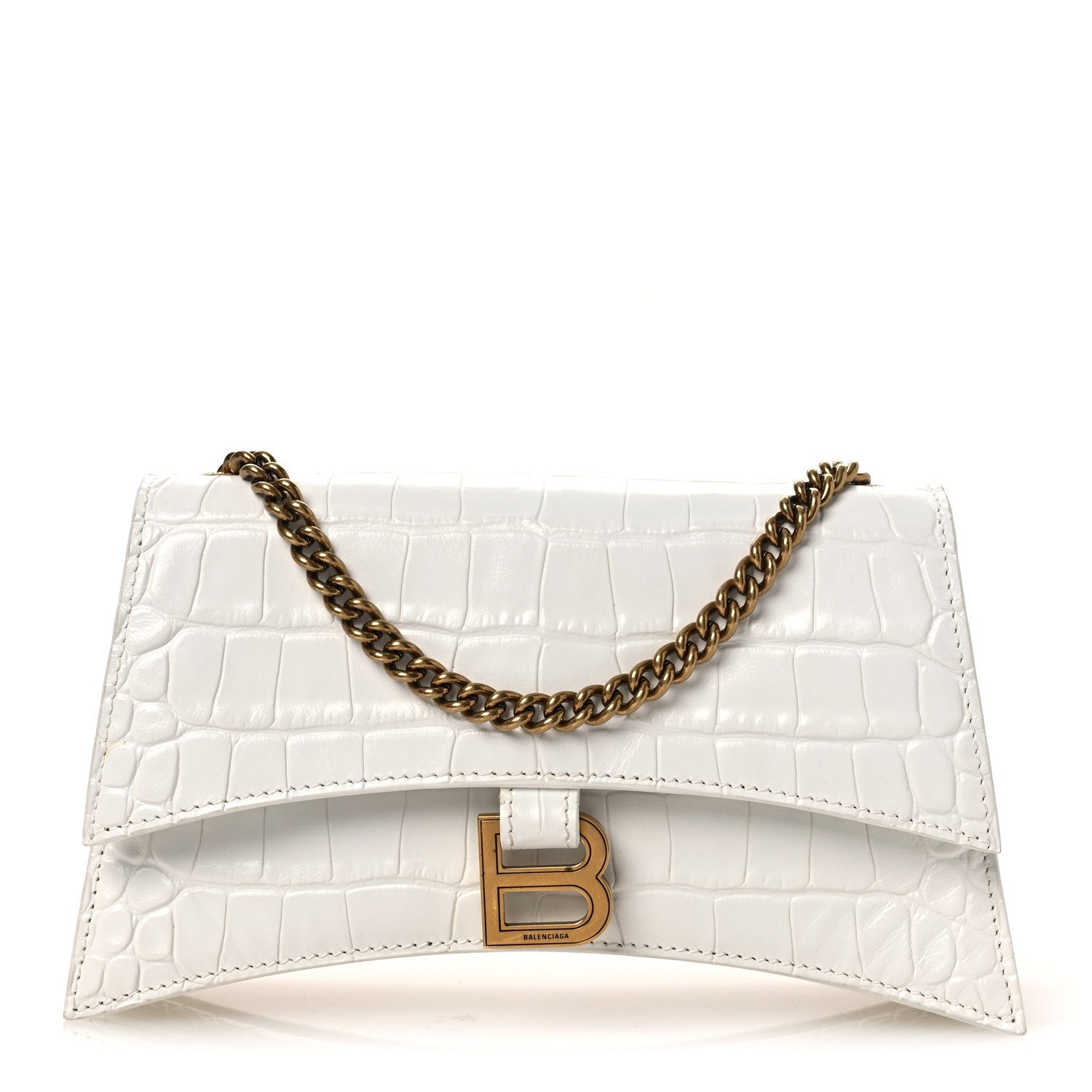 Balenciaga Balenciaga Calfskin Crocodile Embossed Small Crush Chain Bag White