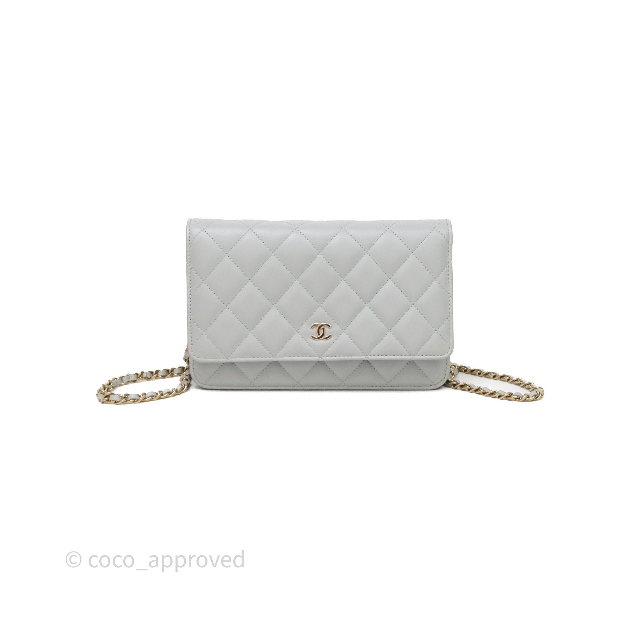 Chanel Classic Quilted Wallet on Chain WOC Grey Lambskin Gold Hardware