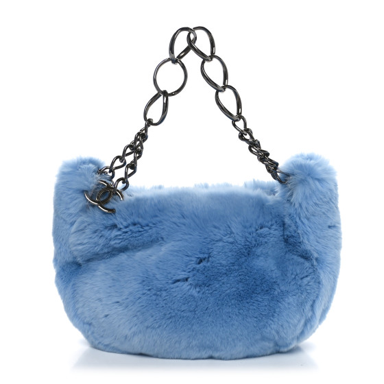 Chanel Lapin Rabbit Fur Lambskin Shoulder Bag Blue