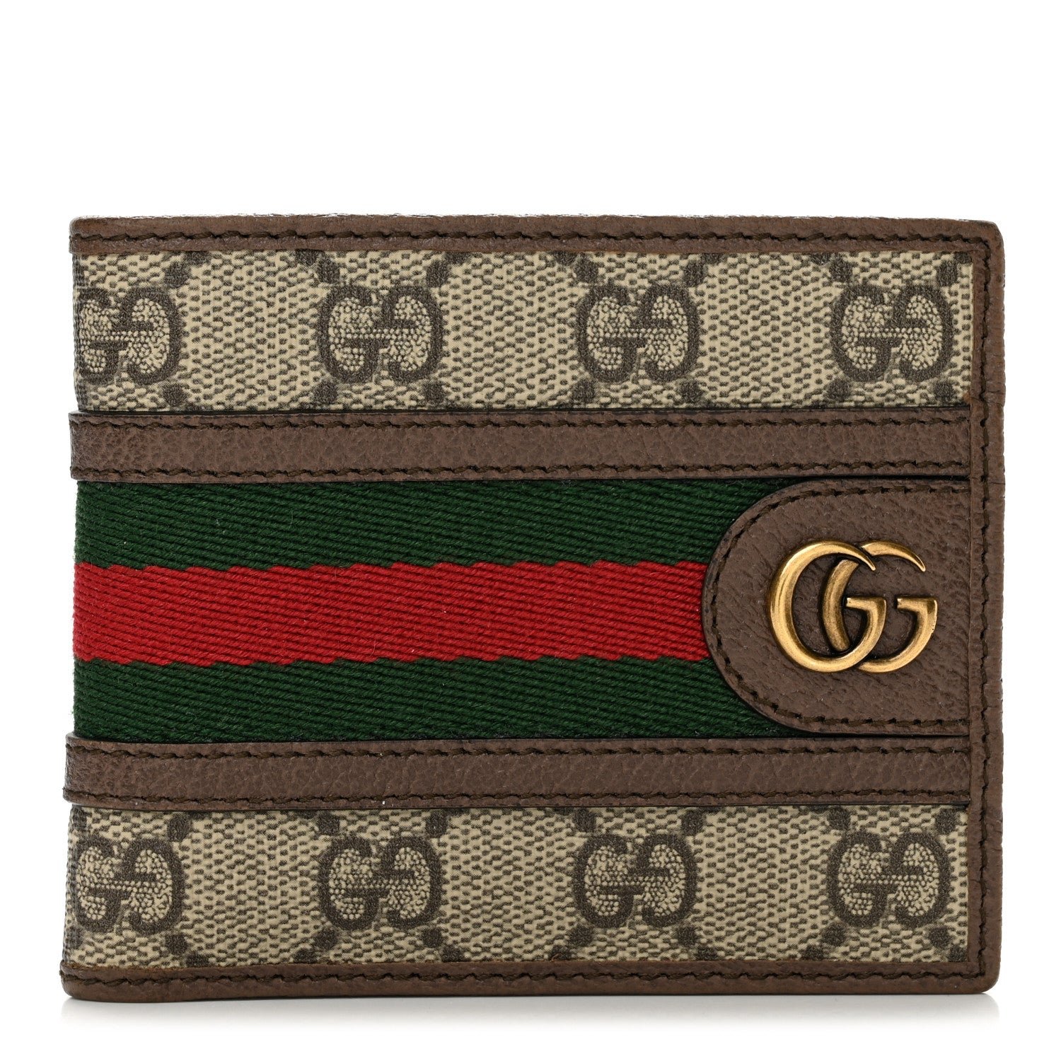 Gucci GG Supreme Monogram Web Mens Ophidia Bi-Fold Coin Wallet Beige New Acero