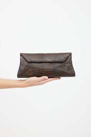 Nancy Gonzalez Brown Textured Leather  Clutch