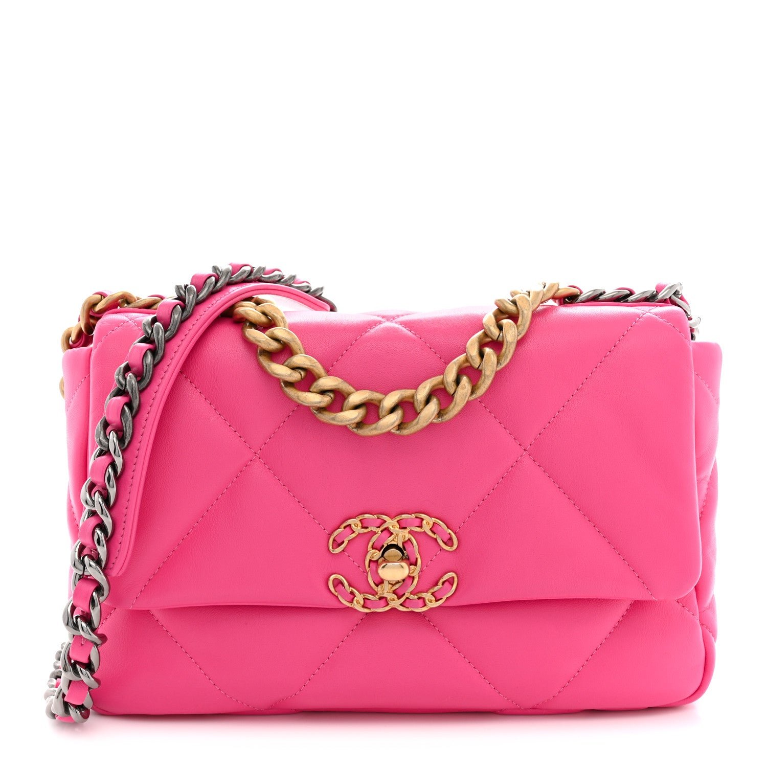 Chanel Lambskin Quilted Medium Chanel 19 Flap Dark Pink