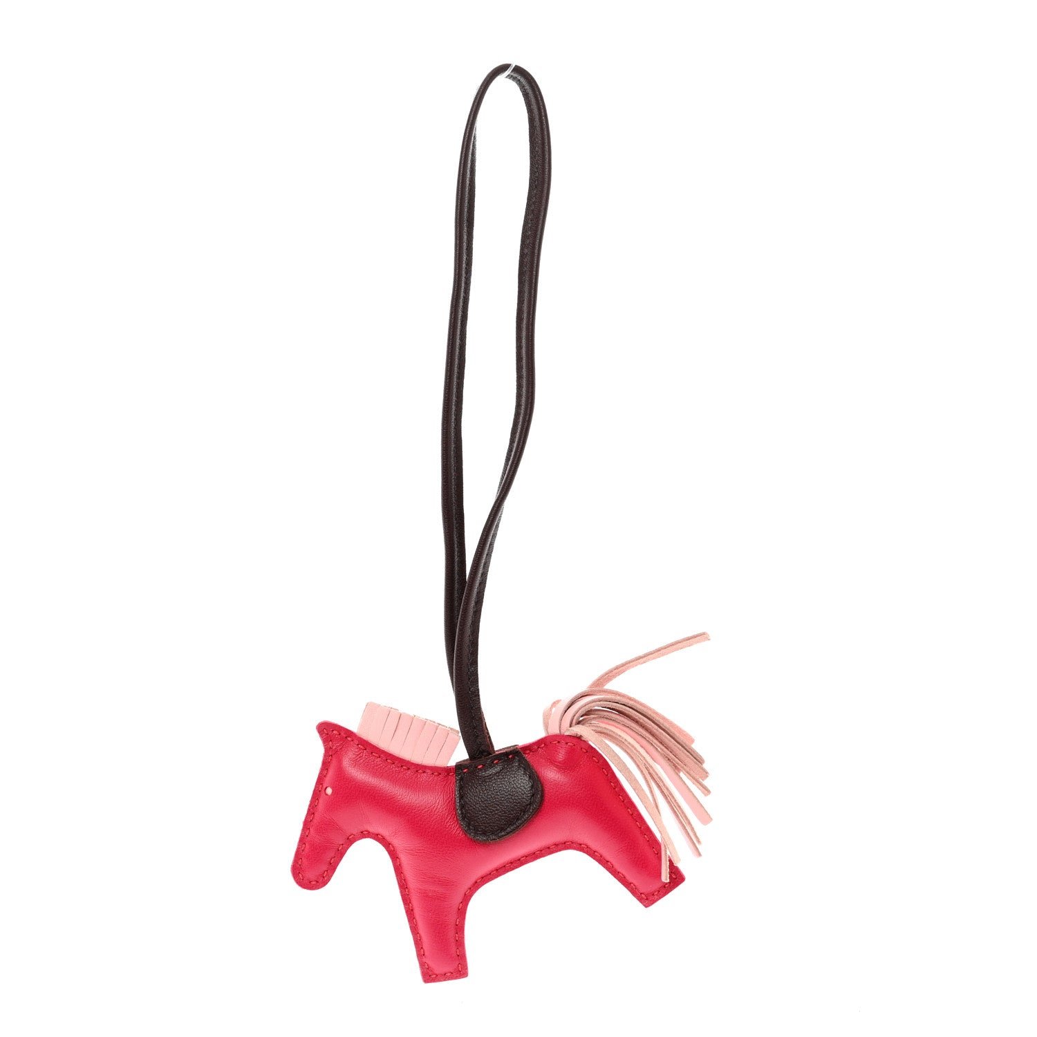 Hermes Milo Lambskin Grigri Rodeo Horse Bag Charm PM Rose Sakura Framboise Rouge Sellier