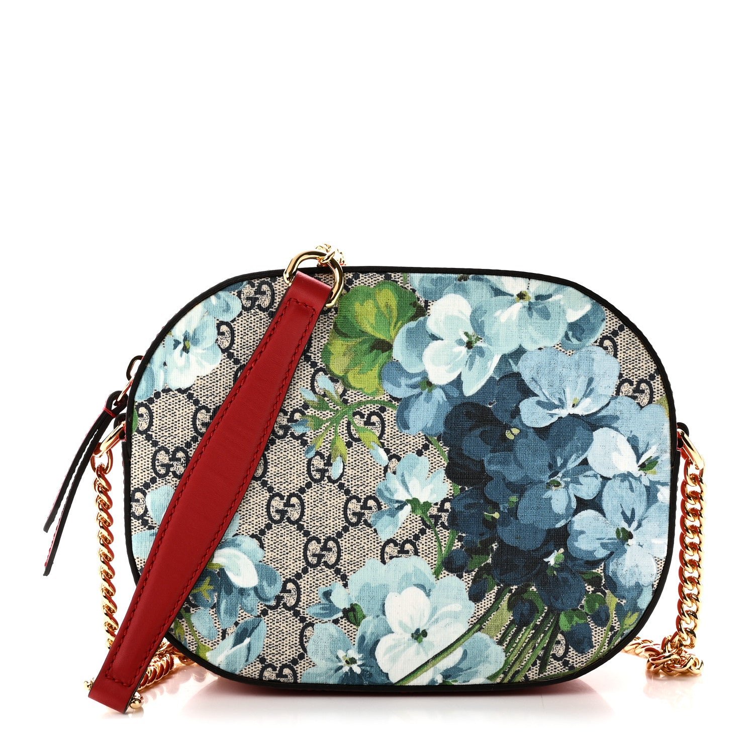 Gucci GG Supreme Monogram Blooms Mini Chain Shoulder Bag Beige Blue Navy Hibiscus Red