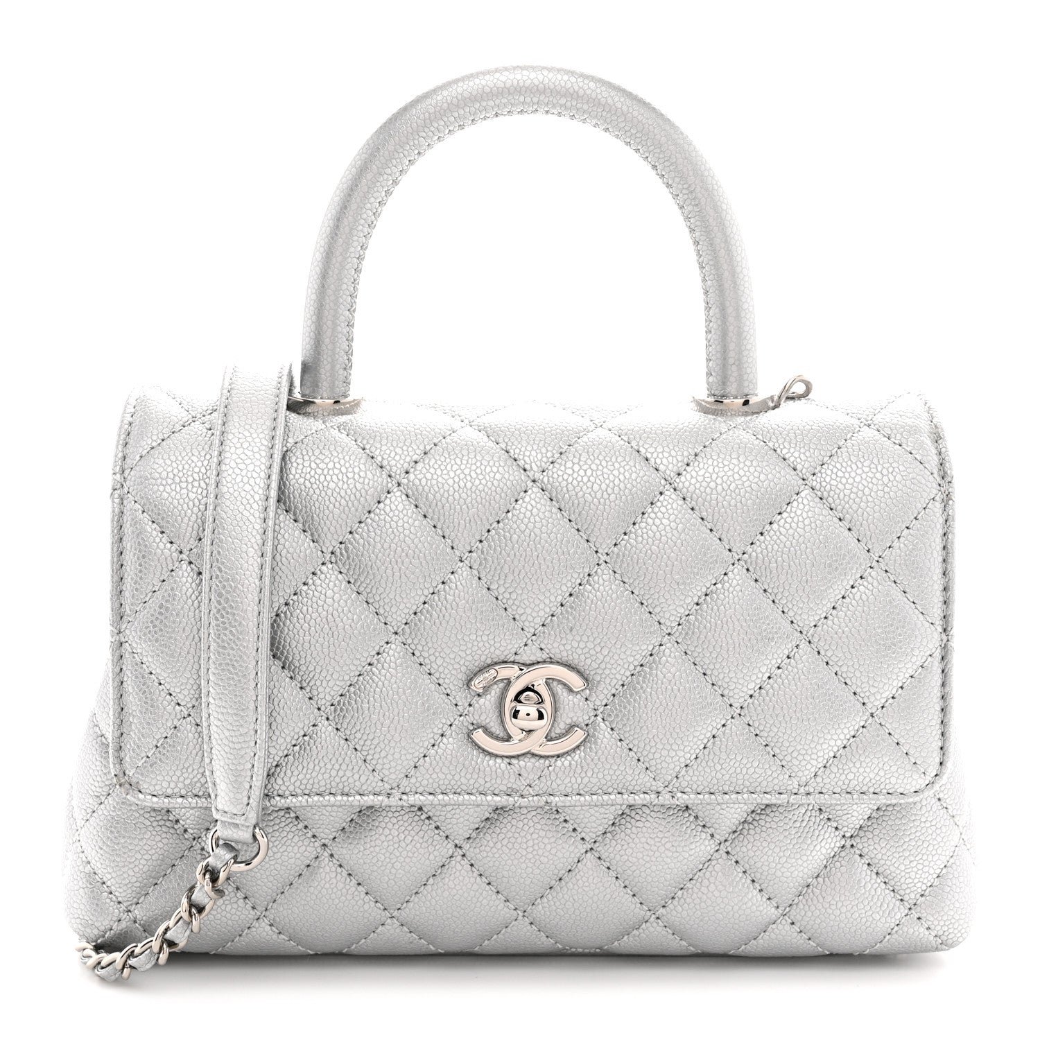 Chanel Chanel Metallic Caviar Quilted Mini Coco Handle Flap Silver