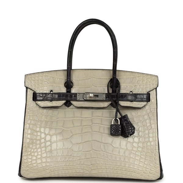 Hermes Pre-owned Hermes Special Order (HSS) Birkin 30 Gris Perle and Prunoir Matte Alligator Brushed Palladium Hardware
