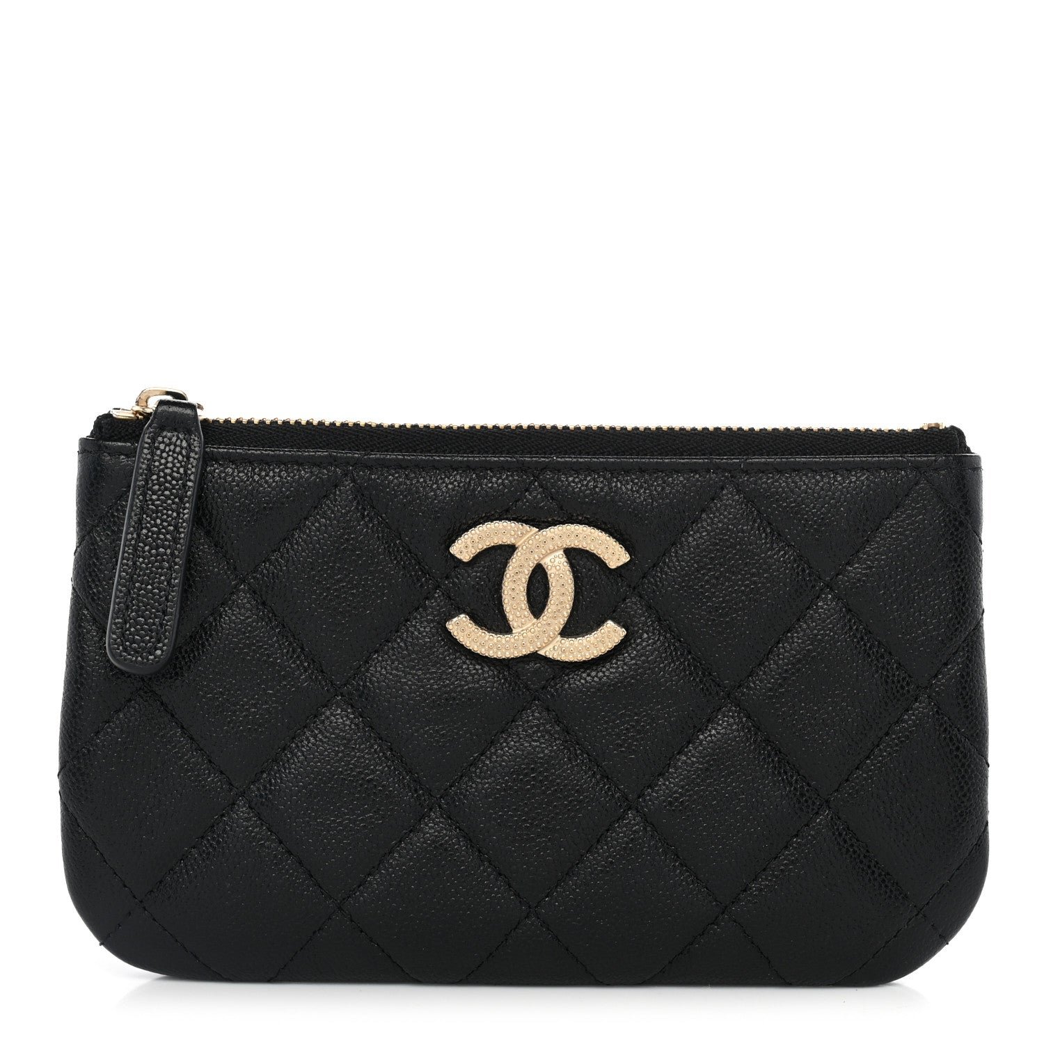 Chanel Caviar Quilted Studded CC Small Cosmetic Case Black