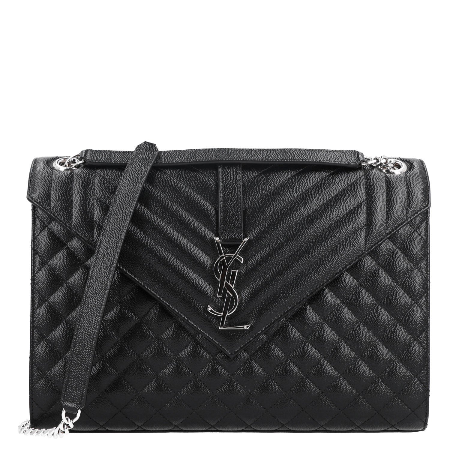 Saint Laurent Grain De Poudre Textured Mixed Matelasse Large Triquilt Monogram Satchel Black