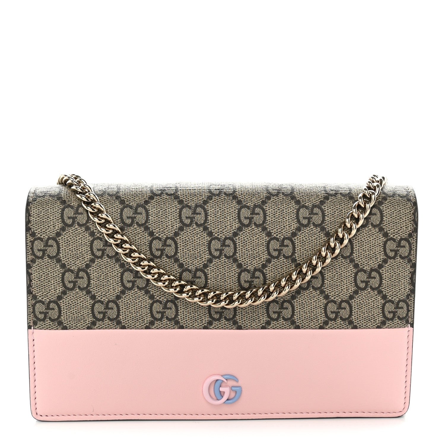 Gucci GG Supreme Monogram Bi-Color GG Marmont Chain Wallet Souffle Rose Ebony